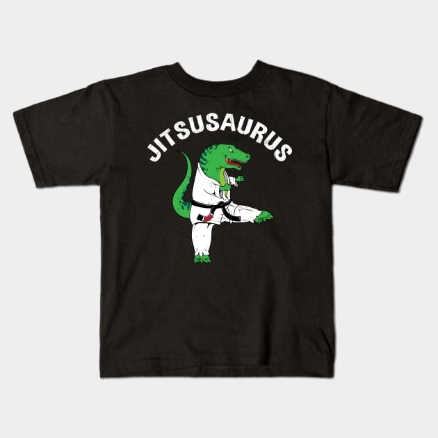 Jiujitsu & T rex dinosaur with rank belt of black tshirt Kids T-Shirt by tmuzaa